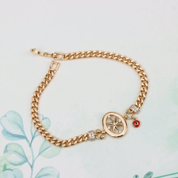 "Rose Gold Bracelet with Compass Charm and Red Evil Eye, XPBL0788 - Picture 1 of 12